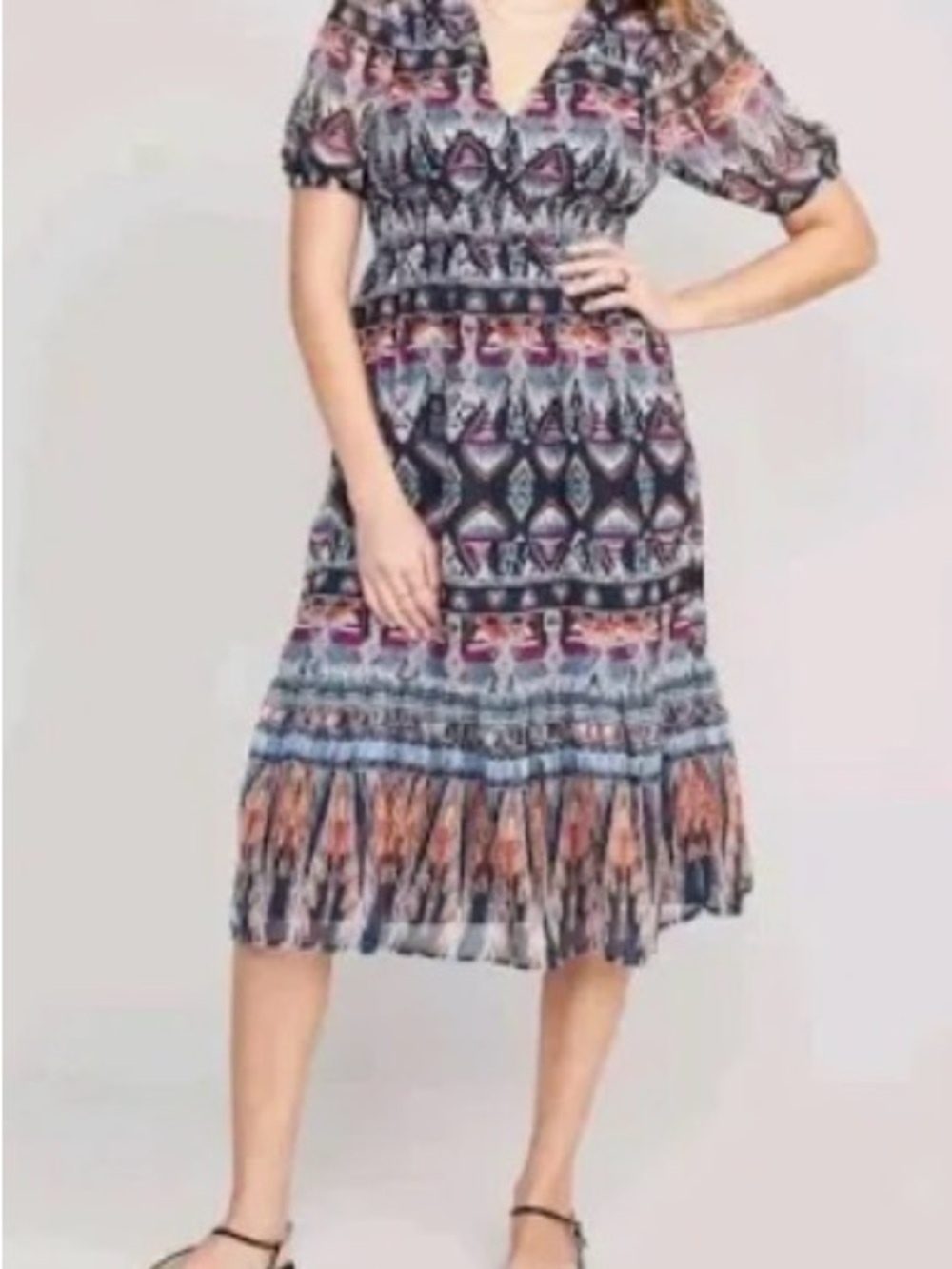 Old Navy Navy Multicolor Aztec V-Neck Dress